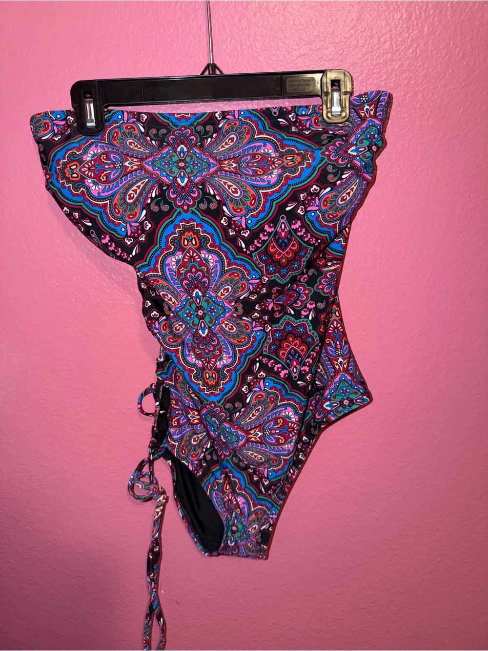 Venus One-Shoulder Paisley Print One-Piece Swimsuit - Black Multi